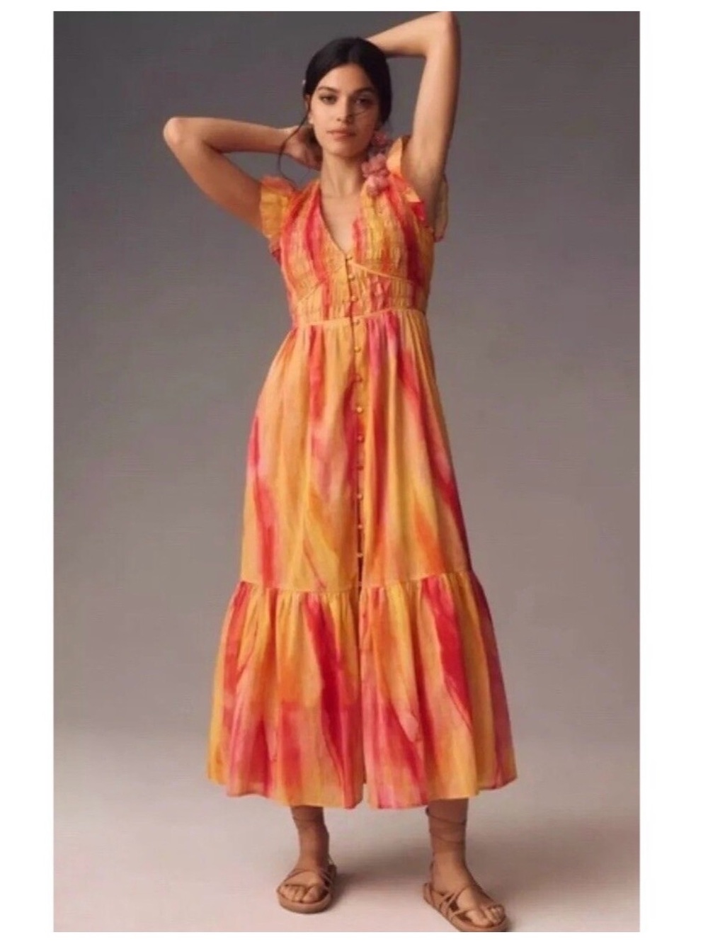 Anthropology Peregrine midi dress in pink pattern